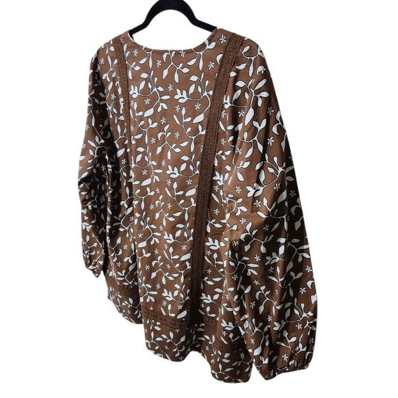 Lands' End Cotton Long Sleeve Split Neck Tunic Top‎ Women's 1X 16-18 Brown Lace - Picture 7 of 8